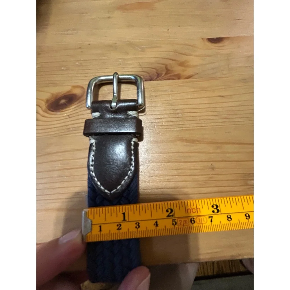 J.Crew Women Navy Blue Braided Cotton Belt Brown Leather Trim  Buckle Size 30